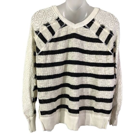 Free People We the Free Pullover Striped Lace Sleeves Knitted Sweater SXS - Picture 2 of 15